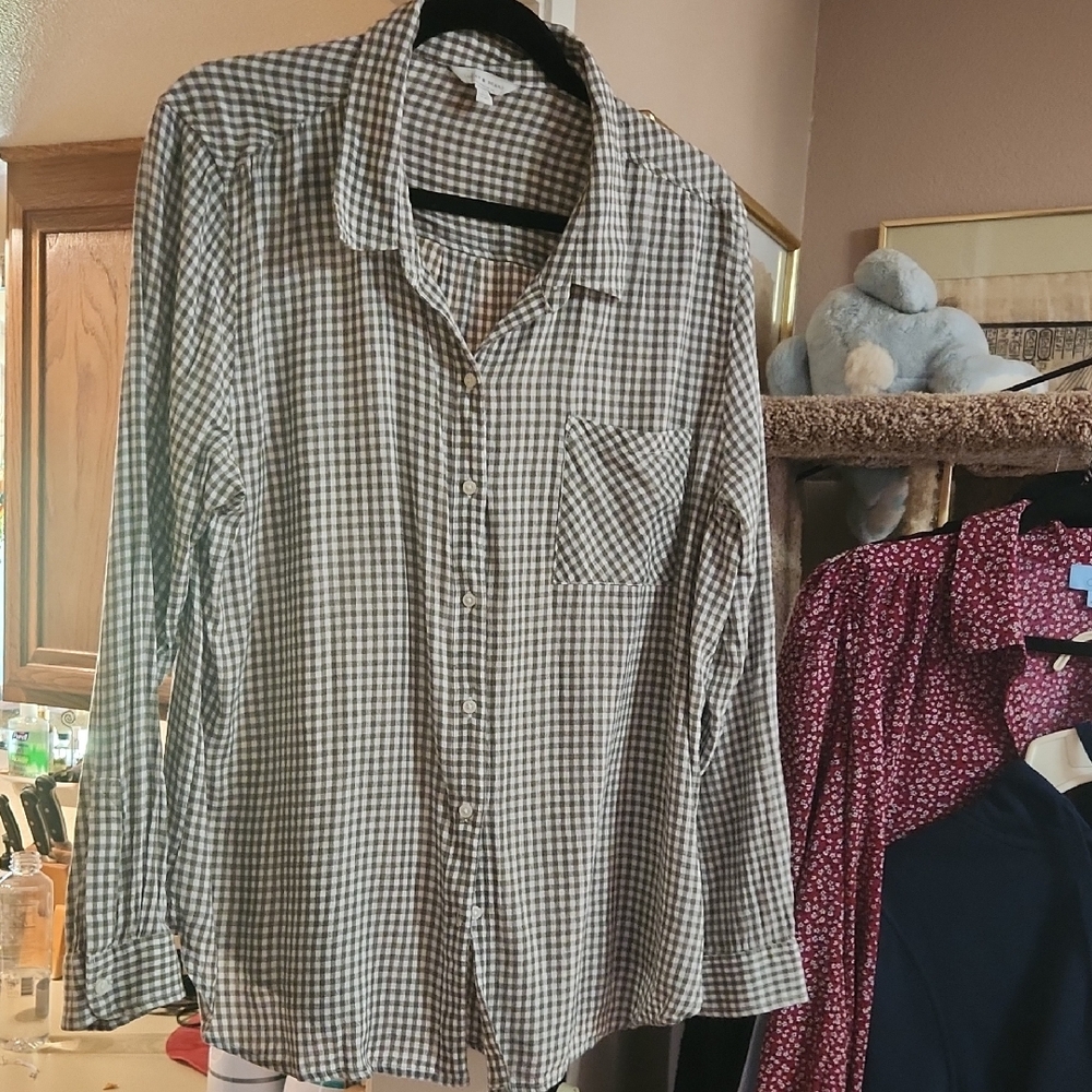 Lucky Brand Green & White Gingham Button-Down Shirt
